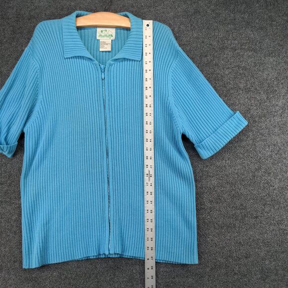 The Quacker Factory Sweater Womens Large Blue Full Zip Ribbed Knit Short Sleeve - Picture 10 of 12